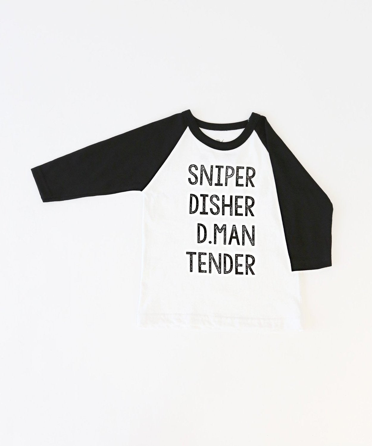 Sniper. Disher. D.Man. Tender Kid's Baseball Tee